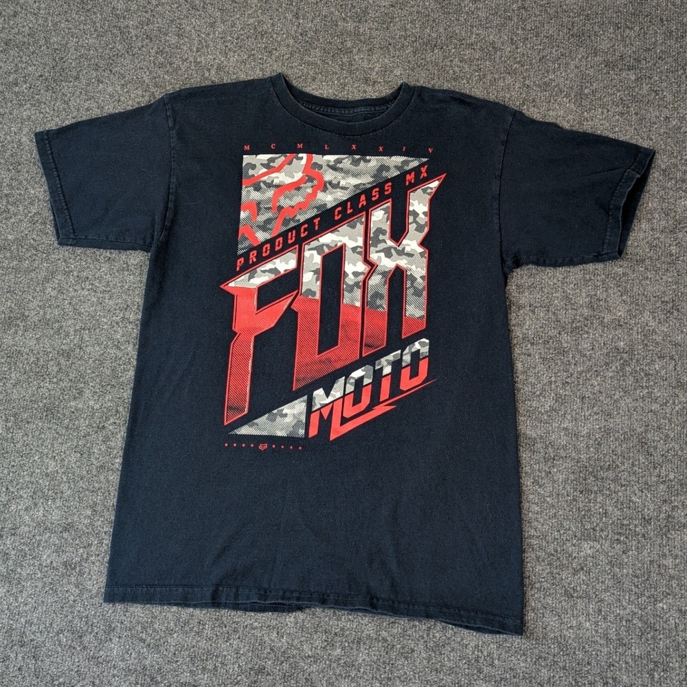 Fox Racing Moto Graphic T-Shirt Mens Medium Black Red Camo 100% Cotton
